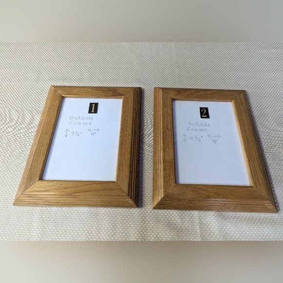 2 ea Wood Picture Frame Solid Oak glass rectangle stand or hang on wall Vtg. - Picture 4 of 7